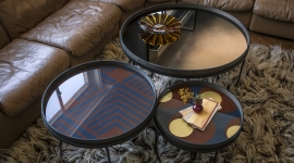Bronze round mirror table tray